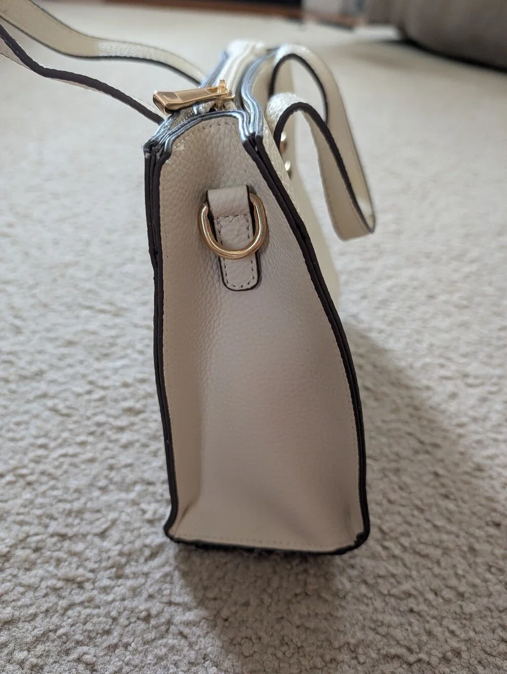 Carlos White Pebbled Structured Tote Bag with Gold Accent - Women Bags